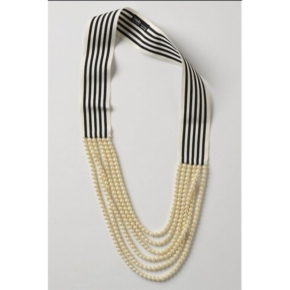 NWT‎ Anthropologie Radà Acessori Multi Strand Pearl and Striped Ribbon Necklace - Picture 10 of 10